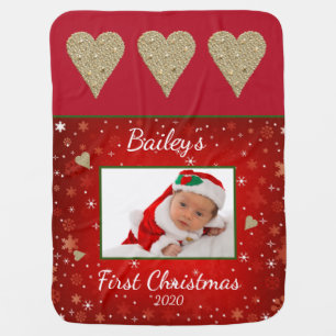 Christmas Baby Photo Snowflake Heart Typography Blanket