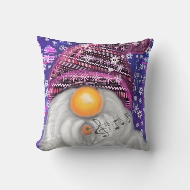 Christmas Baby Pillow Gnome In Purple Hat Singing (Front)