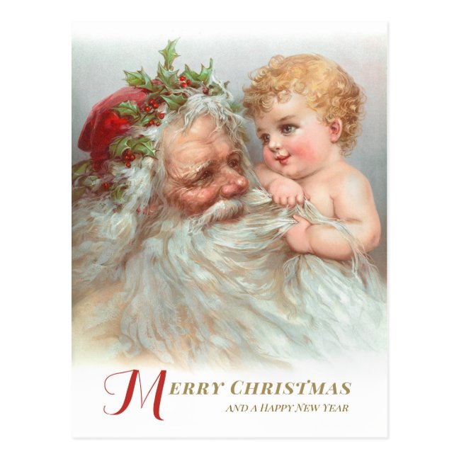 Christmas Baby playing with Santa's beard CC1180 Postcard