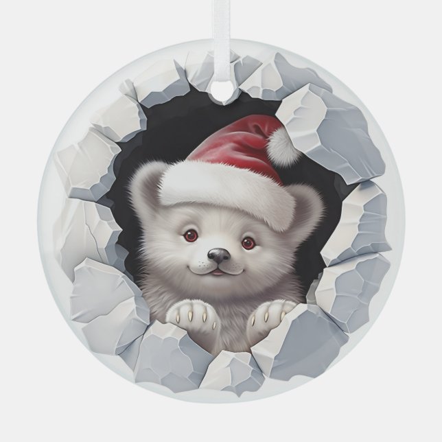 Christmas Baby Polar Bear Glass Ornament (Front)