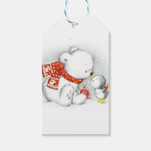 Christmas Baby Polar Bear Kissing Bird Gift Tags