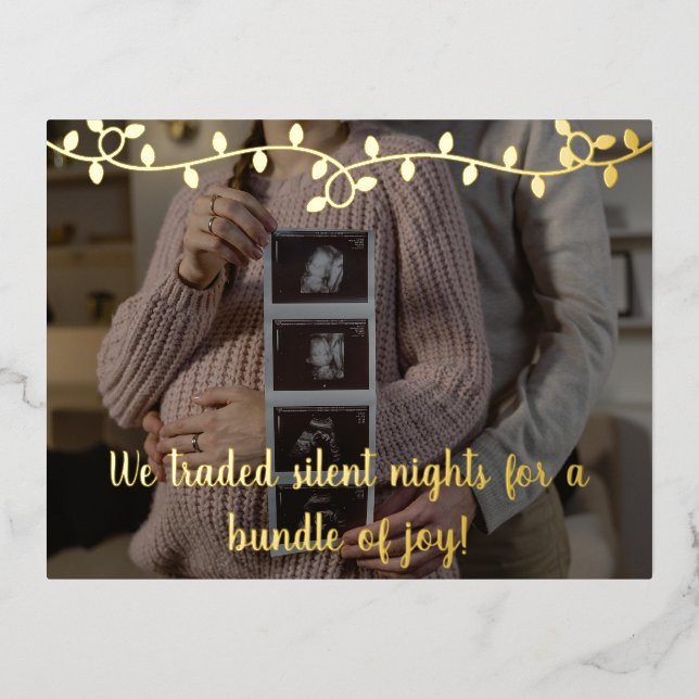 Christmas Baby Pregnancy Announcement Gold Modern (Front)