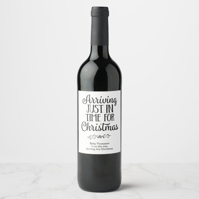Christmas Baby Pregnancy Reveal New Grandparents Wine Label (Front)
