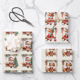 Christmas Baby Red Fox Swinging  Wrapping Paper Sheets
