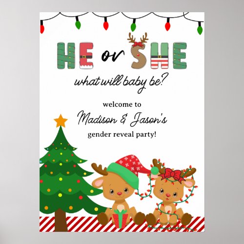 Christmas Baby Reindeer Gender Reveal Welcome Sign