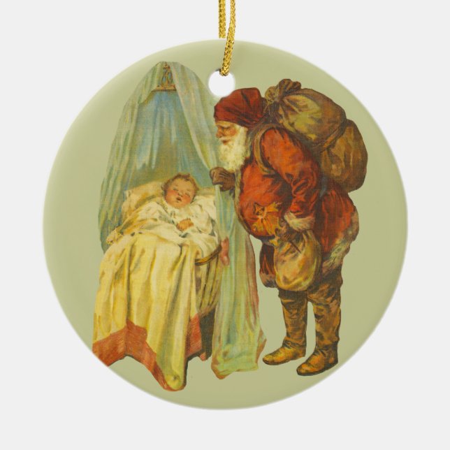 Christmas Baby Santa Clause Vintage Ceramic Ornament (Front)