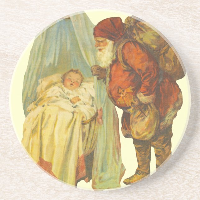 Christmas Baby Santa Clause Vintage Coaster (Front)