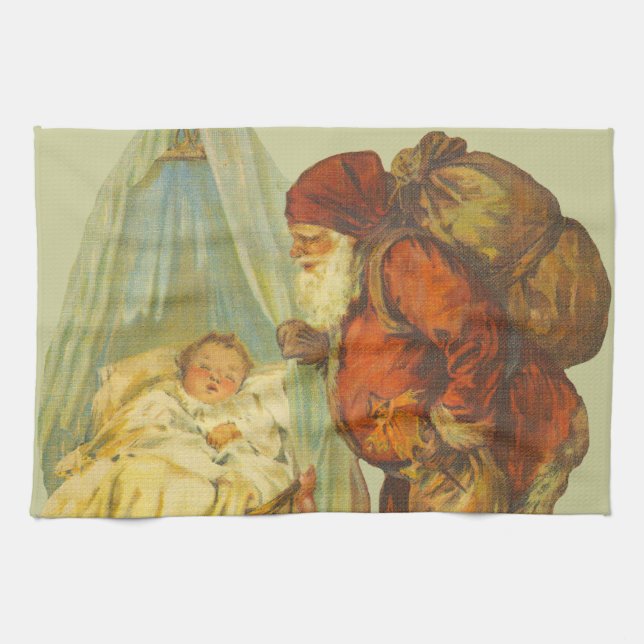 Christmas Baby Santa Clause Vintage Kitchen Towel (Horizontal)