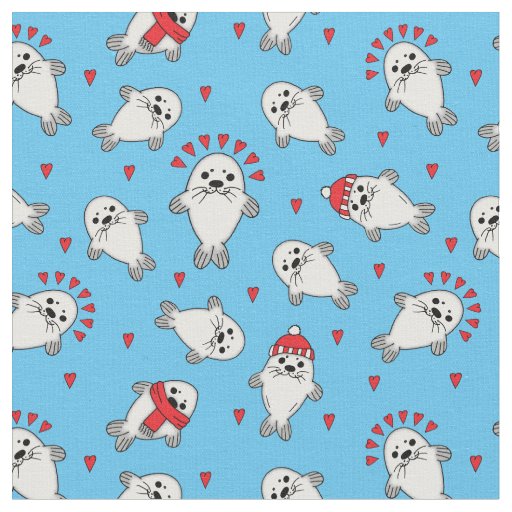 Christmas Baby Seal Pups Animal Winter Pattern Fabric