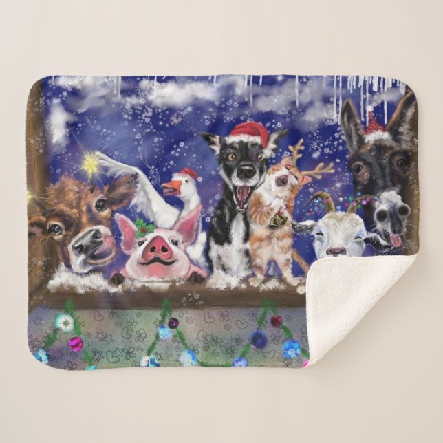 Christmas Baby Sherpa Blanket Funny Animal Party (Front (Horizontal))