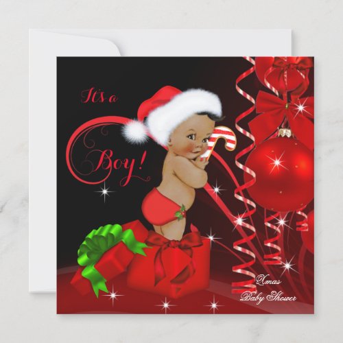 Christmas Baby Shower Boy Red Black Ethnic Invitation