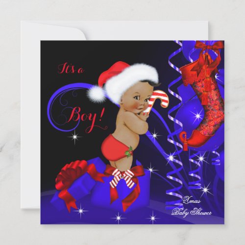 Christmas Baby Shower Boy Red Blue Ethnic Invitation