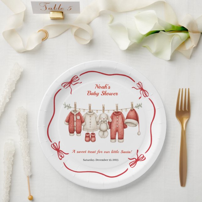 Christmas Baby Shower Boy | Santa Baby Red & White Paper Plates (Wedding)