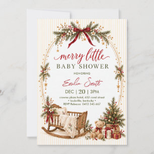 Christmas Baby Shower Burgundy Gold Cradle Invitation