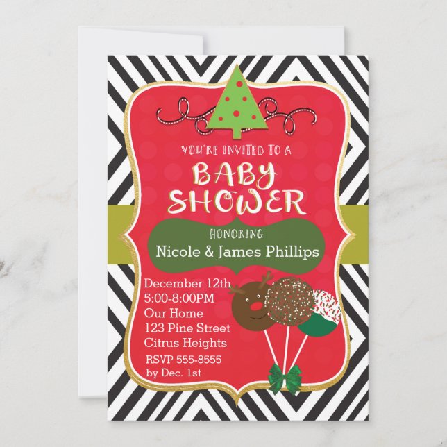 Christmas BABY SHOWER Cake Pops & Tree Invitations (Front)