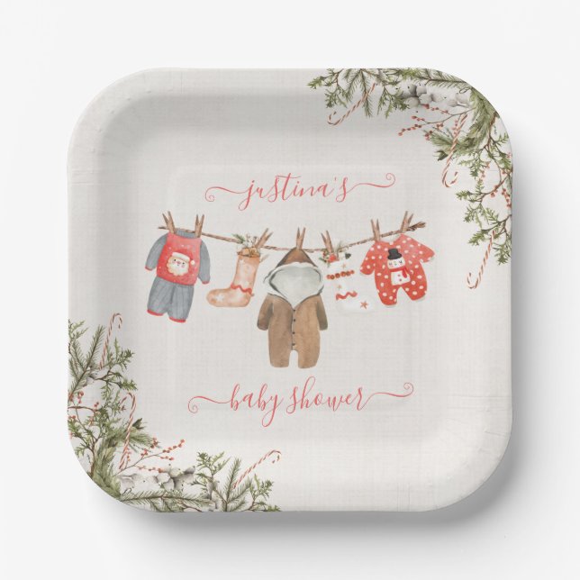 Christmas Baby Shower Clothesline Paper Plates (Front)