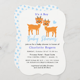 Christmas Baby Shower Deer Boy Cute Blue Winter Invitation