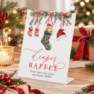 Christmas Baby Shower Diaper Raffle Sign