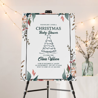 Christmas Baby Shower Floral Invitation White Pink Foam Board
