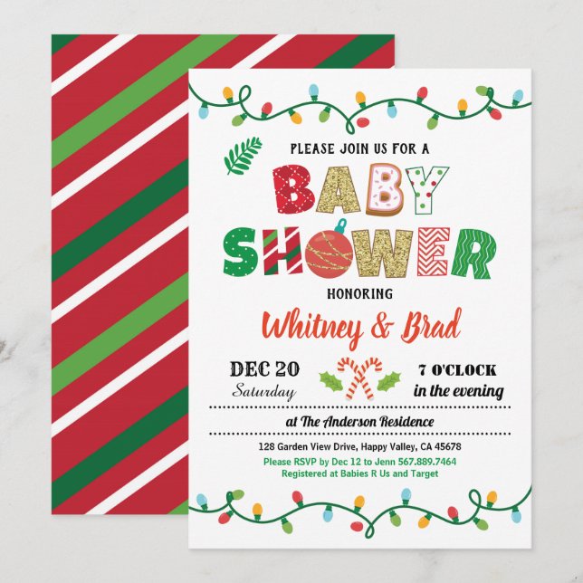 Christmas baby shower gender neutral party invitation (Front/Back)
