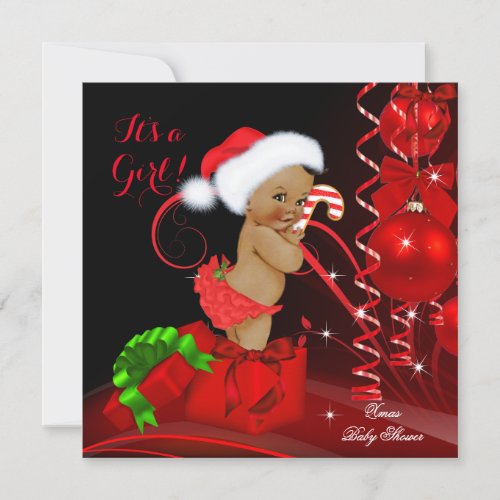 Christmas Baby Shower Girl Red Black Ethnic Invitation