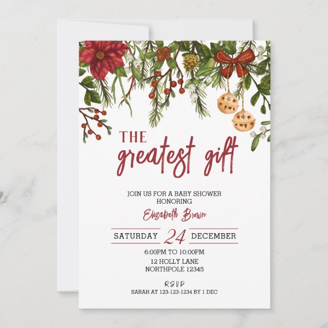 Christmas Baby Shower, Greatest Gift, Mom-to-Be Invitation (Front)