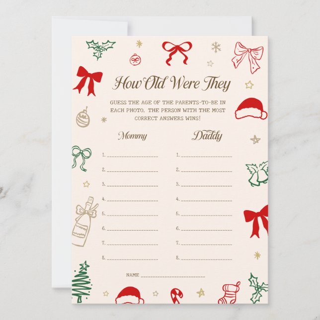 Christmas Baby Shower Guess the Age Game Card (Front)