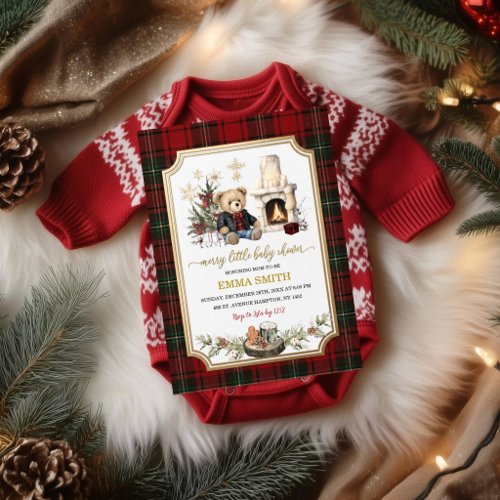 Christmas Baby Shower Invitation | Teddy Bear Fire