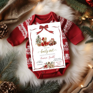 Christmas Baby Shower Invitation Teddy Bear Red