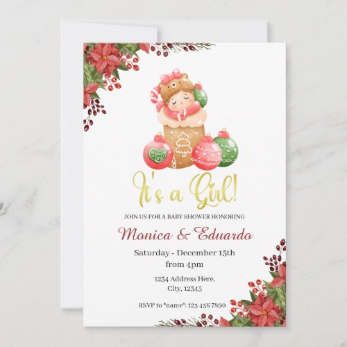 Christmas Baby Shower Its a Girl Invitation
