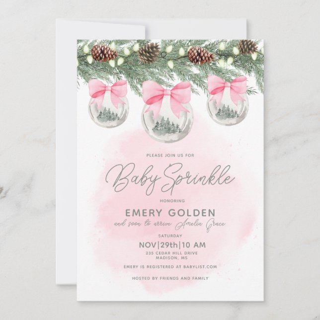 Christmas Baby Shower or Sprinkle Baby Girl Invitation (Front)