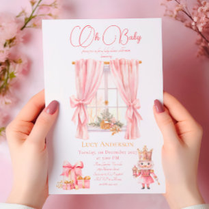 Christmas Baby Shower: Pink Nutcracker Watercolor Invitation