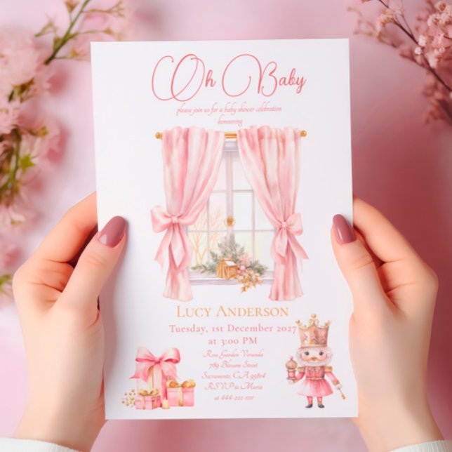 Christmas Baby Shower: Pink Nutcracker Watercolor  Invitation (Creator Uploaded)