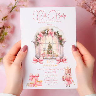 Christmas Baby Shower: Pink Nutcracker Watercolor Invitation