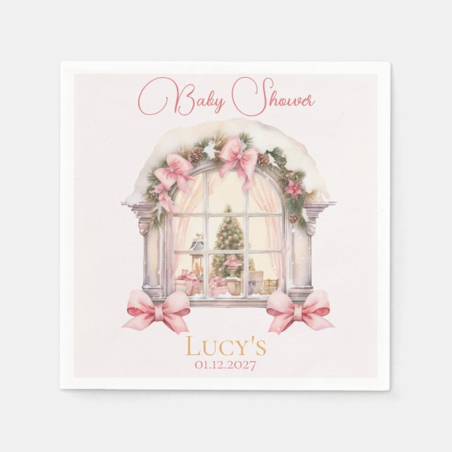 Christmas Baby Shower Pink Nutcracker Watercolor  Napkins (Front)
