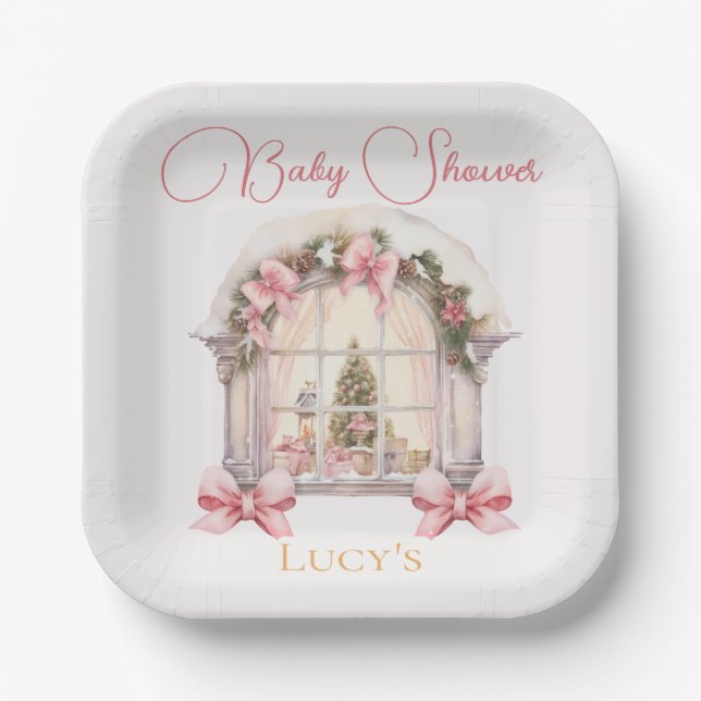 Christmas Baby Shower Pink Nutcracker Watercolor  Paper Plates (Front)