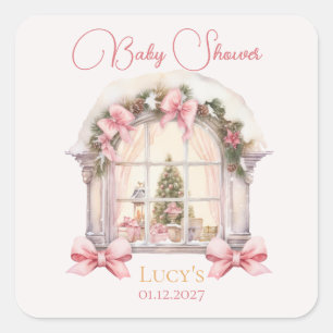 Christmas Baby Shower Pink Nutcracker Watercolor  Square Sticker
