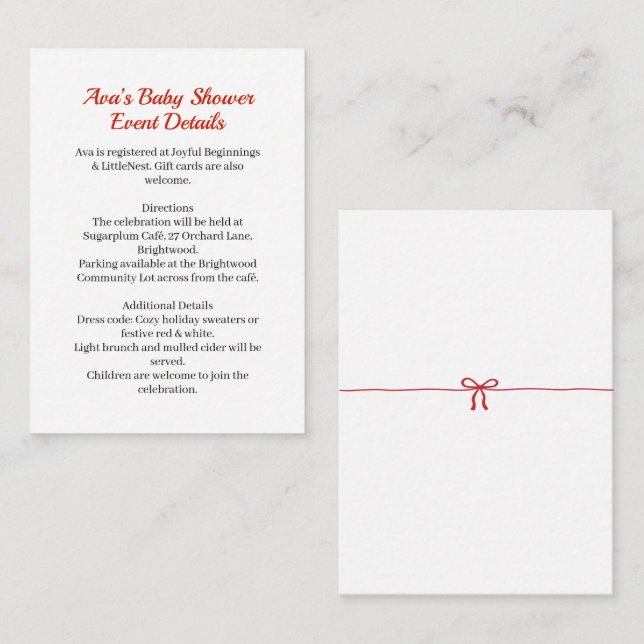 Christmas Baby Shower | Santa Clothes Red & White Enclosure Card (Front/Back)