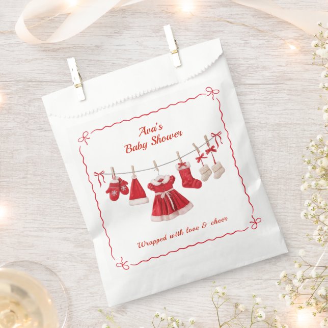 Christmas Baby Shower | Santa Clothes Red & White Favor Bag (Clipped)