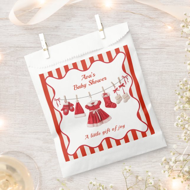 Christmas Baby Shower | Santa Clothes Red & White Favor Bag (Clipped)
