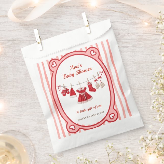 Christmas Baby Shower | Santa Clothes Red & White Favor Bag (Clipped)
