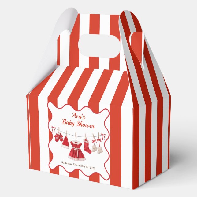 Christmas Baby Shower | Santa Clothes Red & White Favor Boxes (Front)
