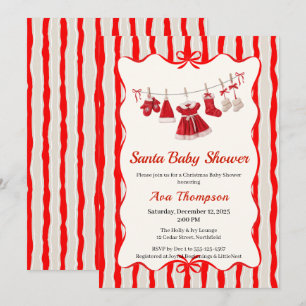 Christmas Baby Shower Santa Clothes Red & White Invitation