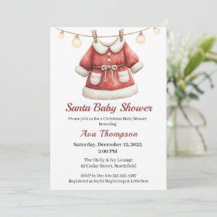 Christmas Baby Shower Santa Clothes Red & White Invitation