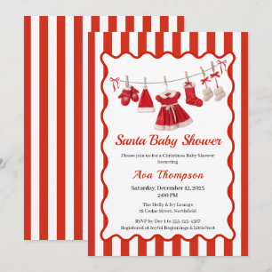Christmas Baby Shower Santa Clothes Red & White Invitation