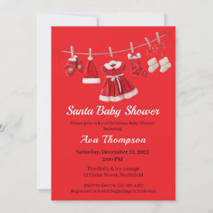 Christmas Baby Shower Santa Clothes Red & White Invitation