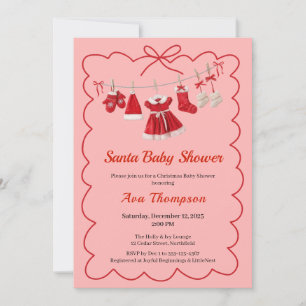 Christmas Baby Shower Santa Clothes Red & White Invitation