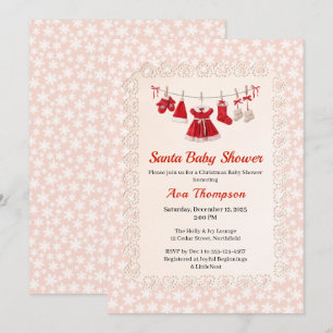 Christmas Baby Shower Santa Clothes Red & White Invitation