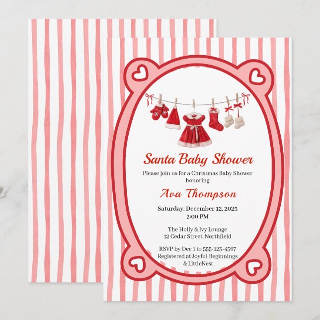 Christmas Baby Shower | Santa Clothes Red & White Invitation (Front/Back)