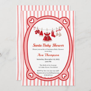 Christmas Baby Shower   Santa Clothes Red & White Invitation